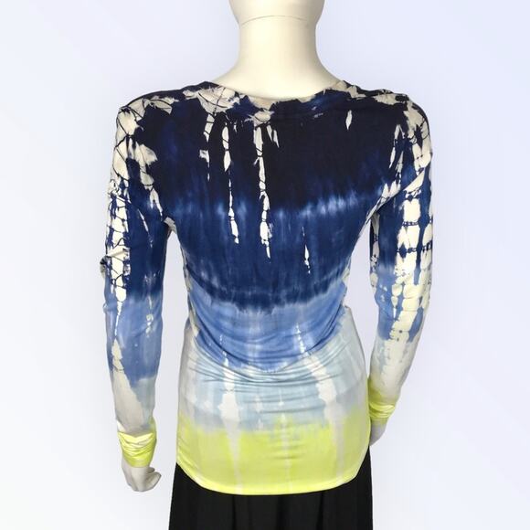 Young Fab & Broke Tie Dye Tee Shirt Blue & Yellow Boho Knit - Picture 4 of 6